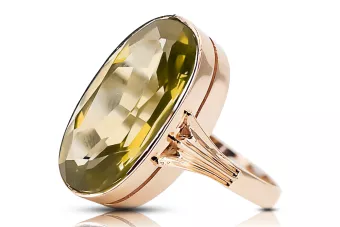 Anillo Artesanía vintage Peridoto amarillo Oro rosa antiguo original de 14k vrc113r